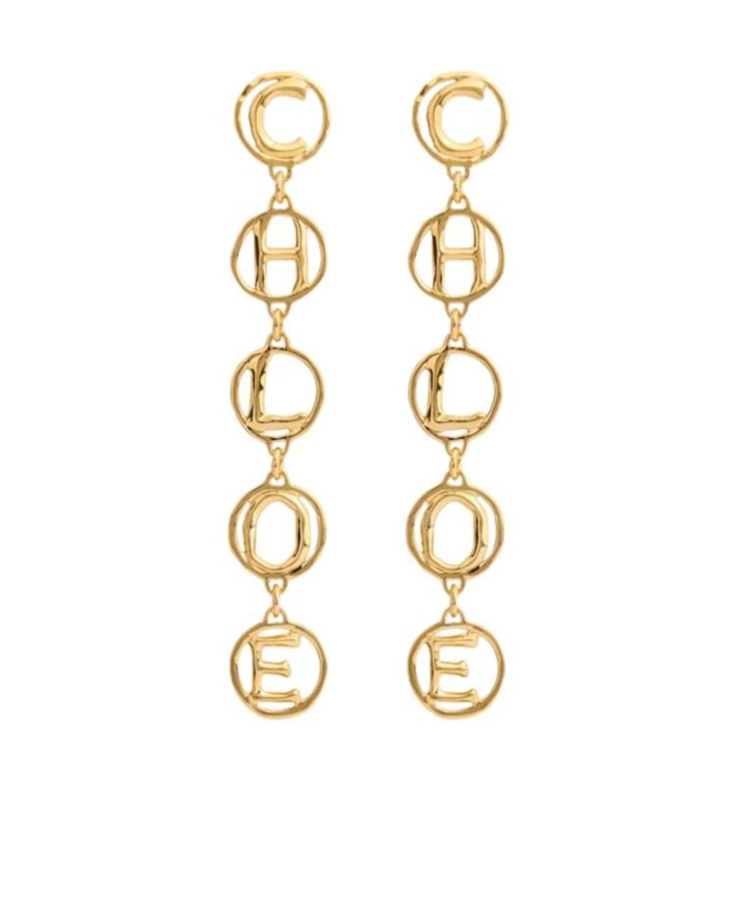 Chloé Metallic Script Long Earrings