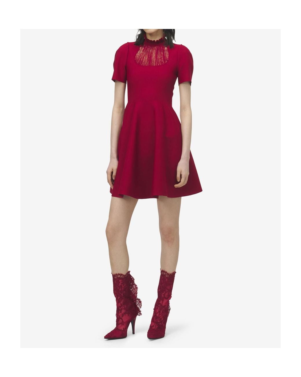 McQueen Red Lace Panel Mini Dress