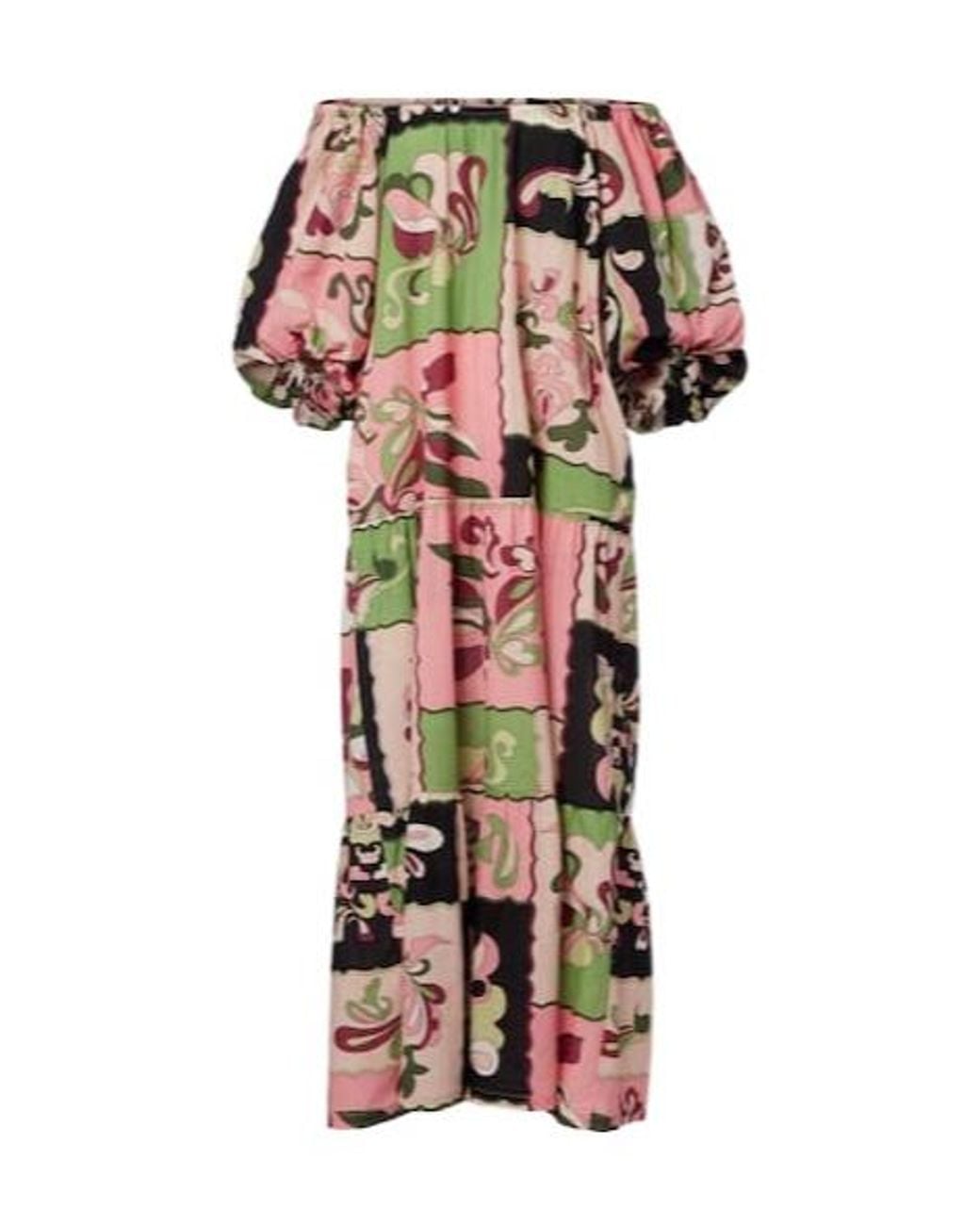Adriana Degreas Multicolor Printed Off-Shoulder Cotton Maxi Dress