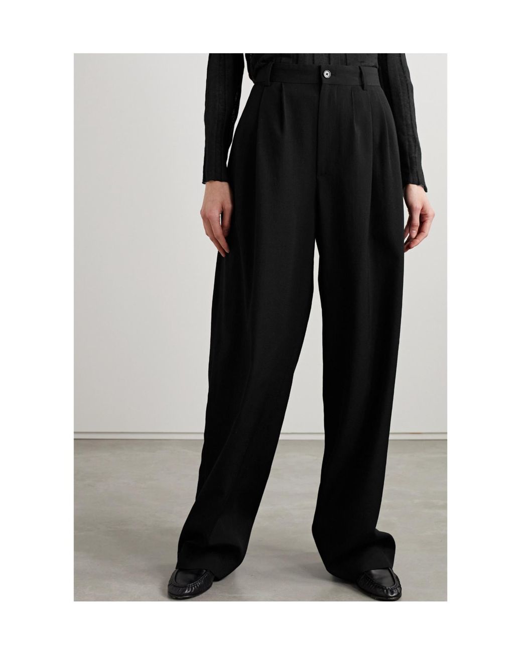 The Row Black Straight-Leg Pleat-Detailed Pants