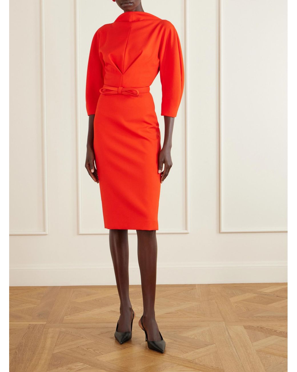 Carolina Herrera Red Stretch-Wool Midi Dress
