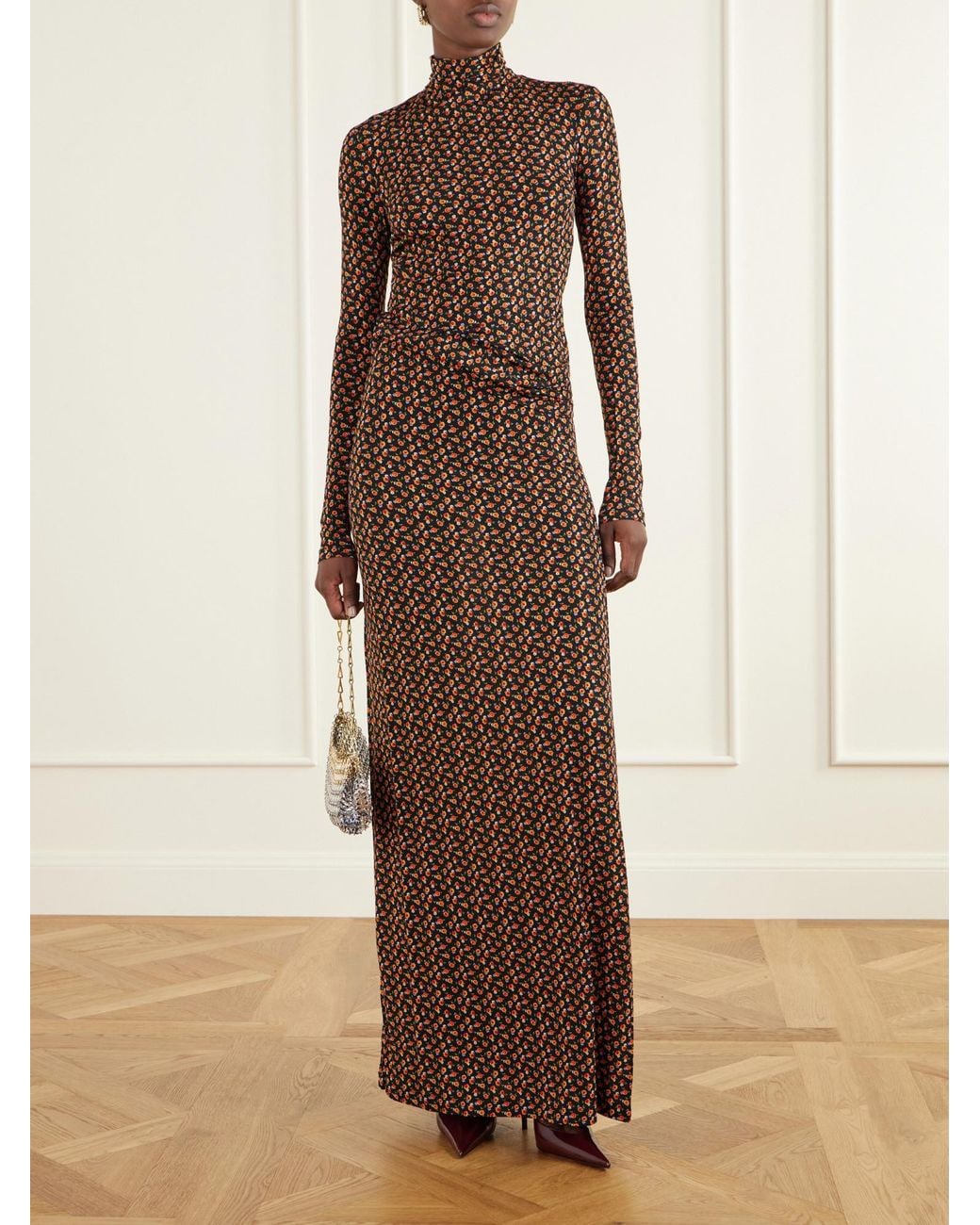 Rabanne Brown Floral-Jacquard Crepe Maxi Skirt