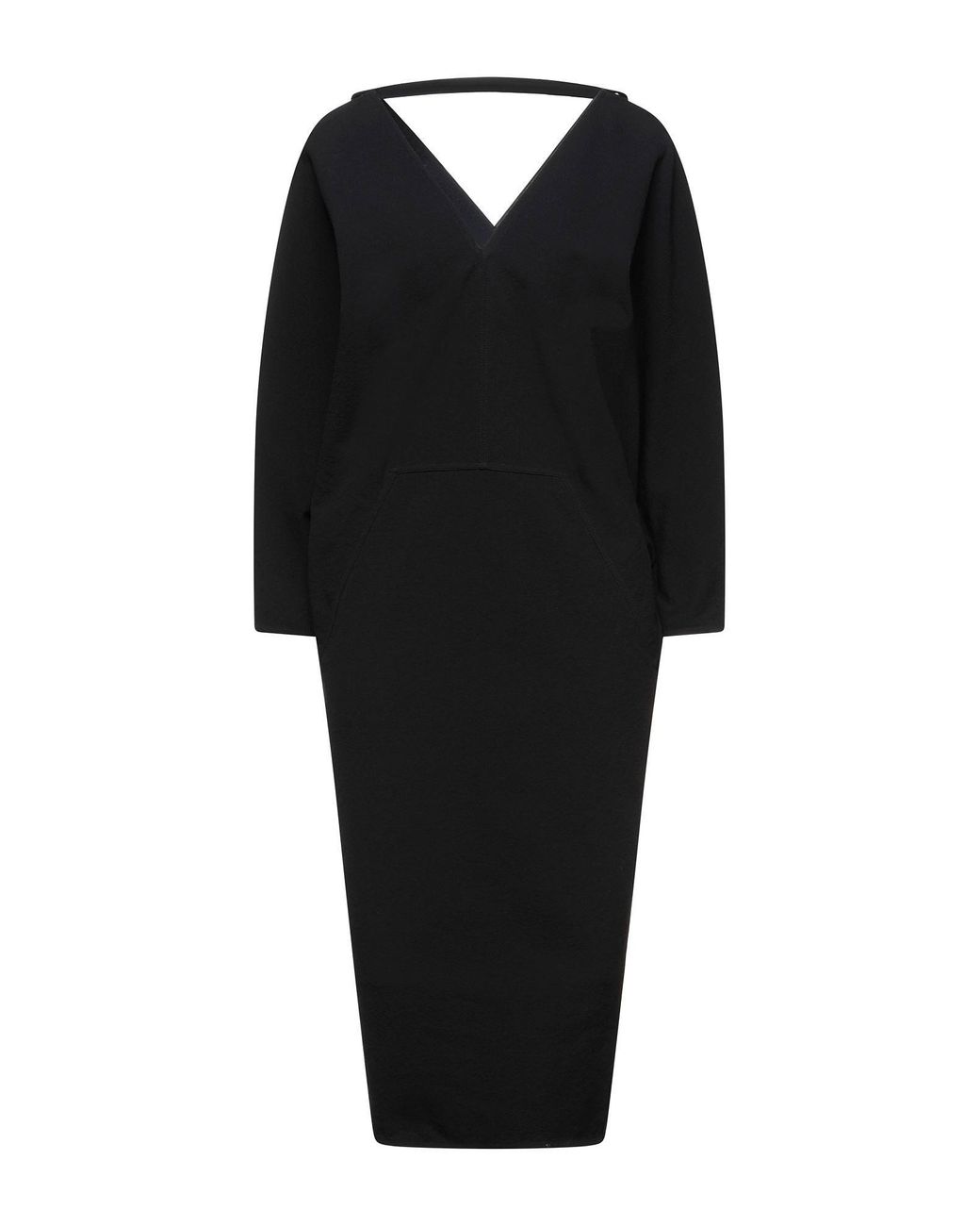 Rick Owens Black Solid Color Long-Sleeve V-Neck Dress