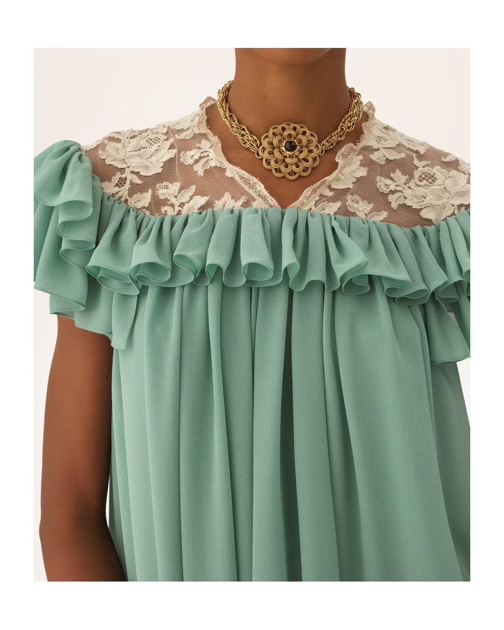 Chloé Green Short-Sleeve Mini Dress