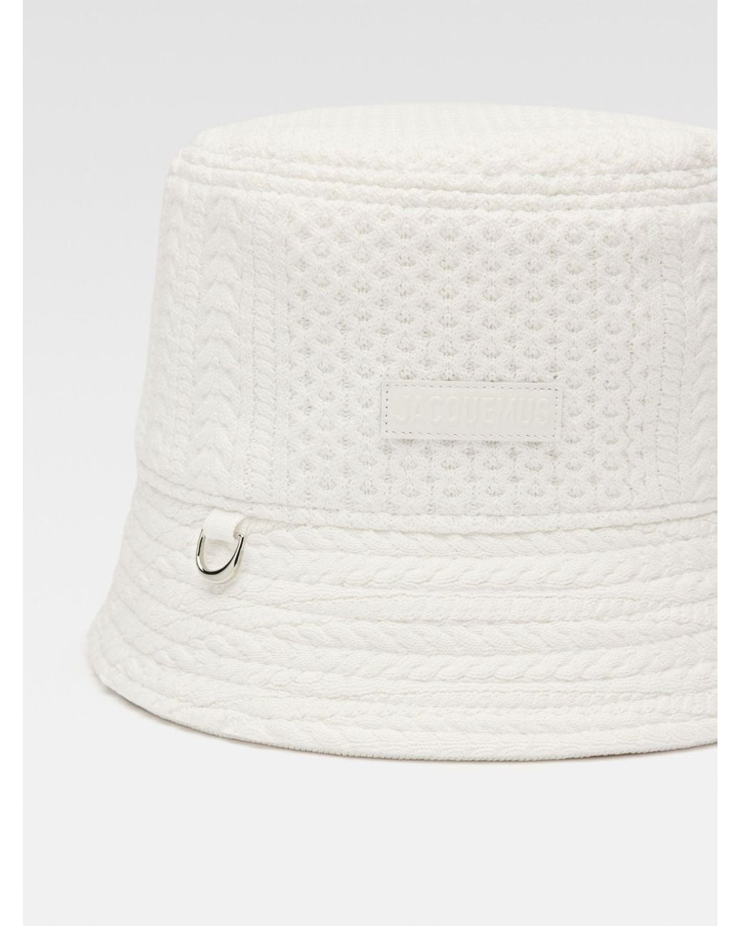 Jacquemus White Le Bob Belo Cable Knit Bucket Hat for men