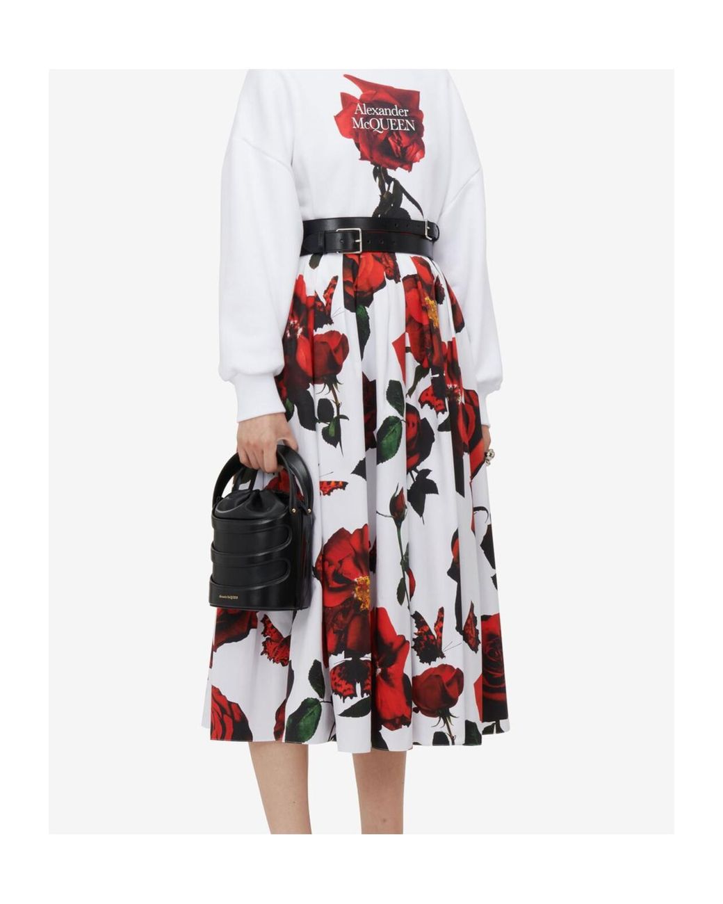 McQueen Black Logo Printed Drawstring Bucket Bag