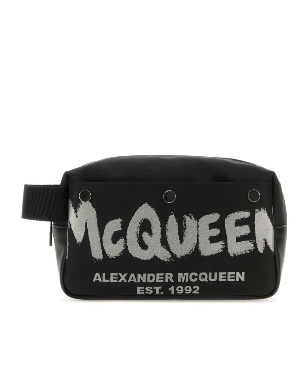 McQueen Black Logo Printed Zipped Toiletry Bag for men