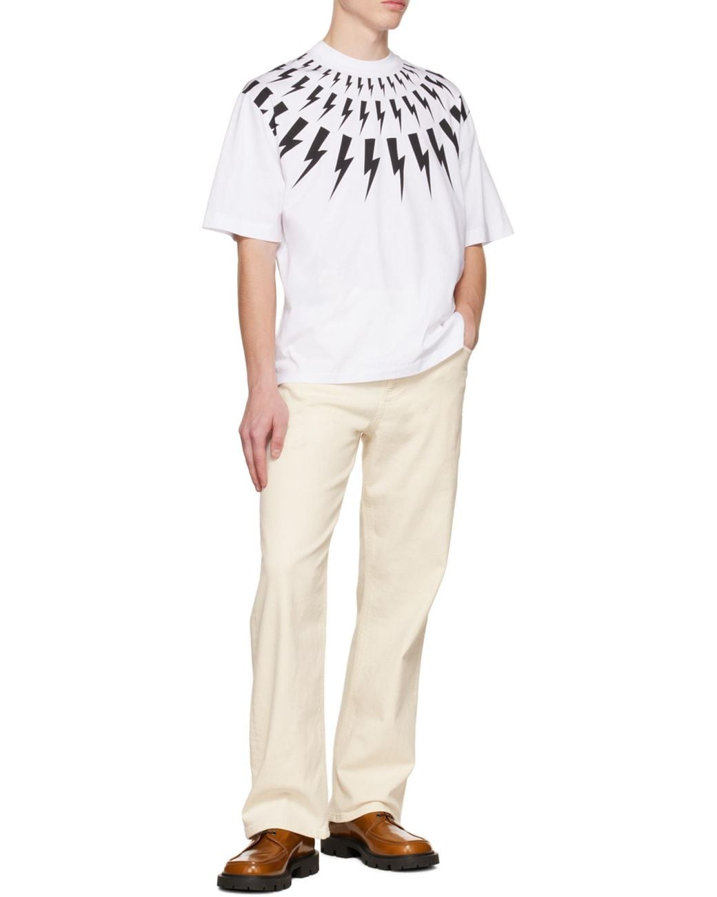 Neil Barrett White Lightening-Bolt Graphic T-Shirt for men