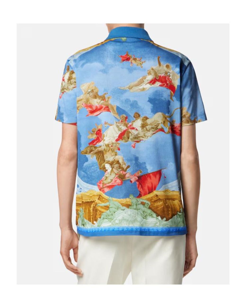 Versace Blue Pattern-Printed Polo Shirt for men