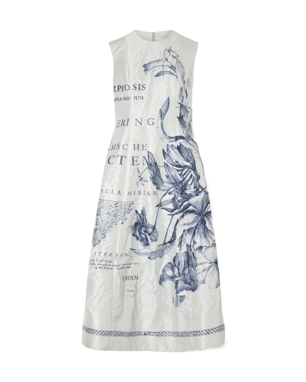 Erdem Blue Printed Satin Twill Midi Dress