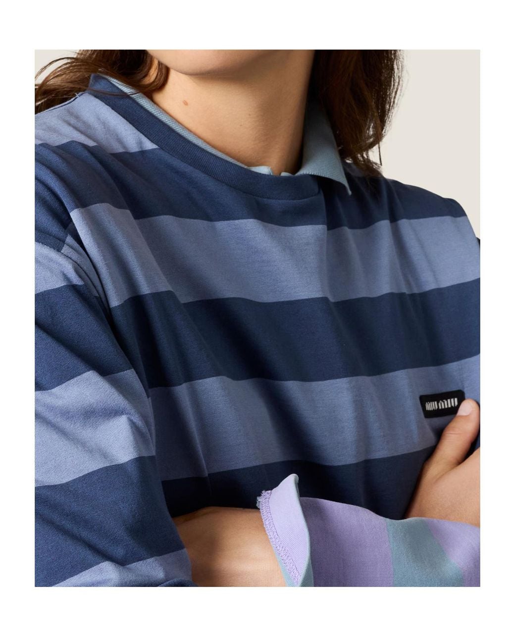 Miu Miu Blue Long-Sleeved Striped T-Shirt