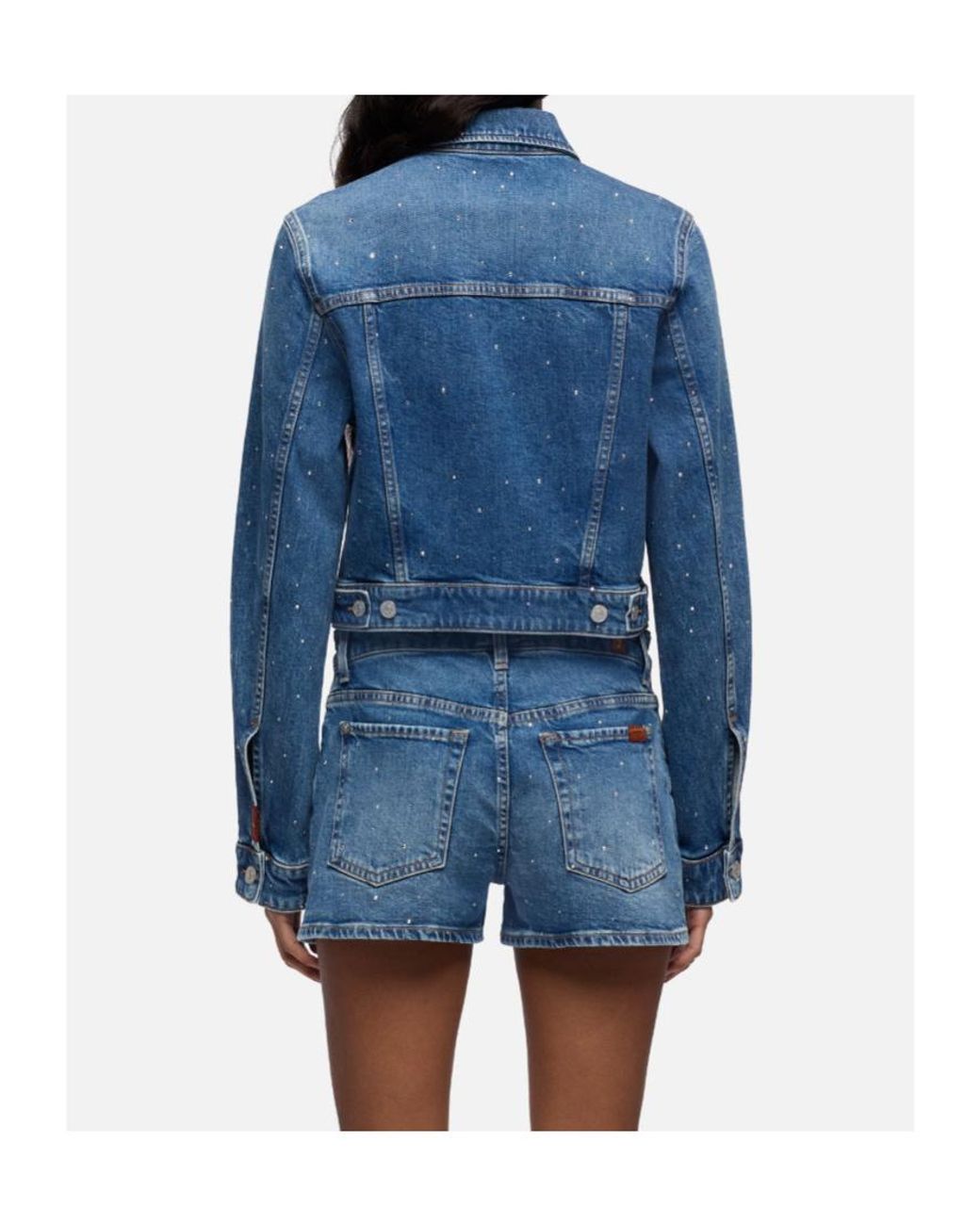 7 For All Mankind Blue Crystal-Embellished Denim Jacket