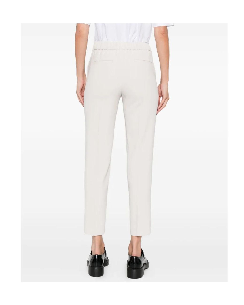 Peserico White Elastic-Waistband Side-Stripe Trousers