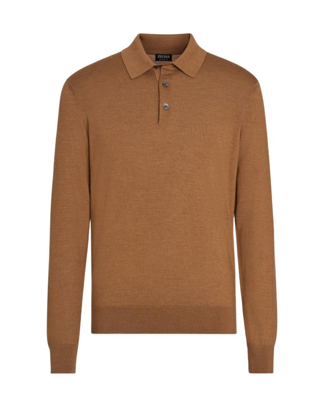 Zegna Brown Logo Long-Sleeved Polo Shirt for men