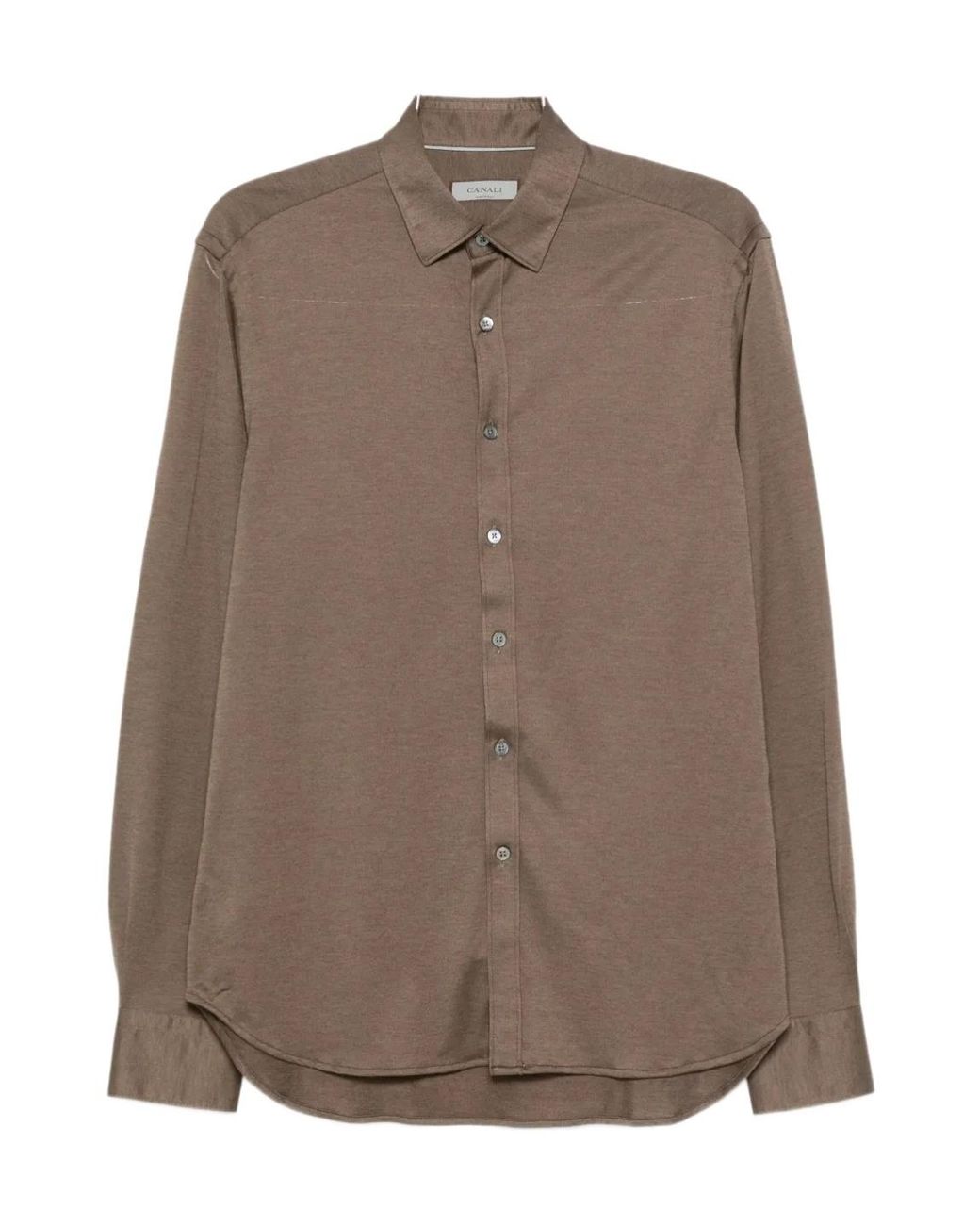 Canali Brown Long-Sleeve Cotton-Blend Shirt for men