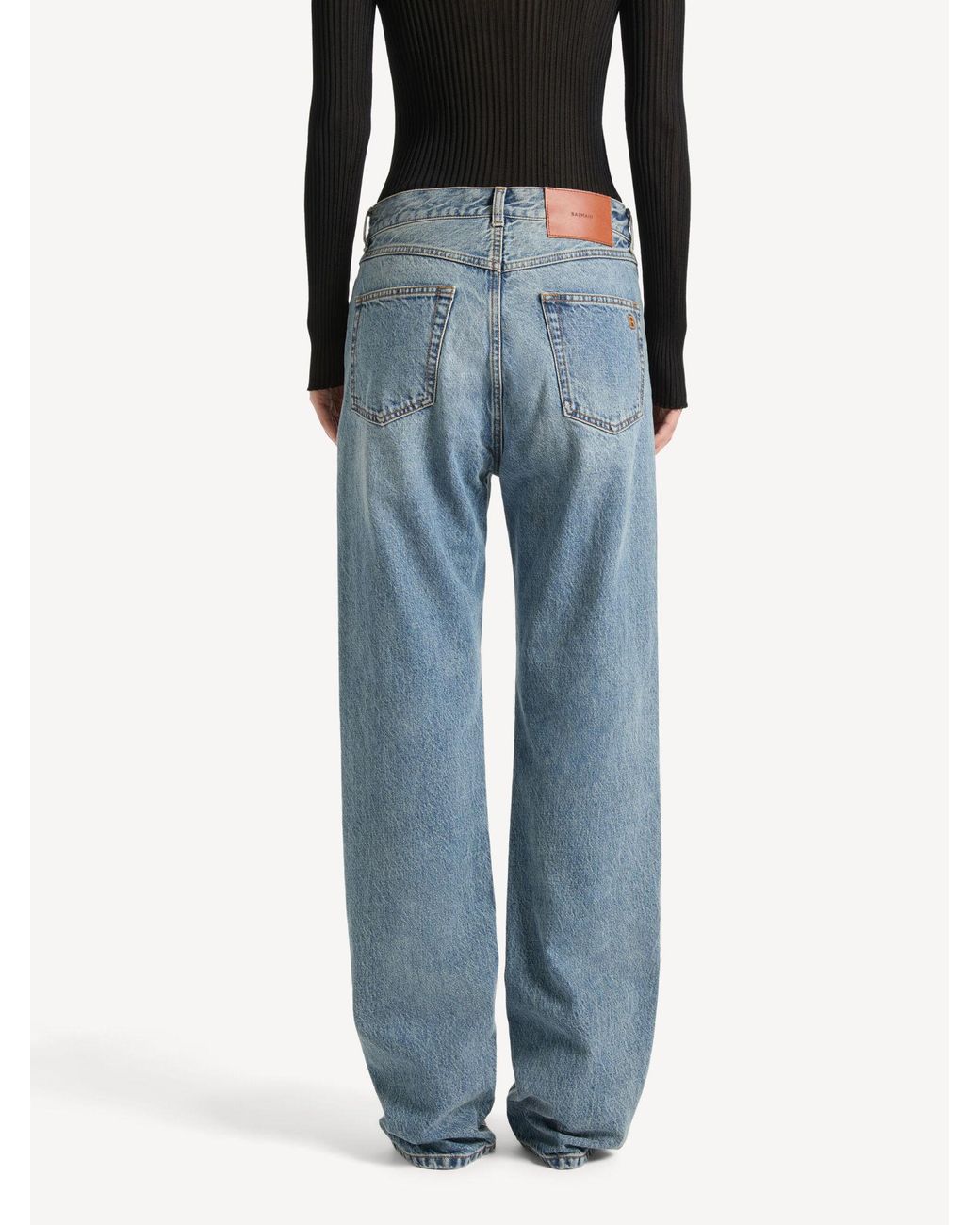 Balmain Blue High-Rise Straight-Leg Jeans