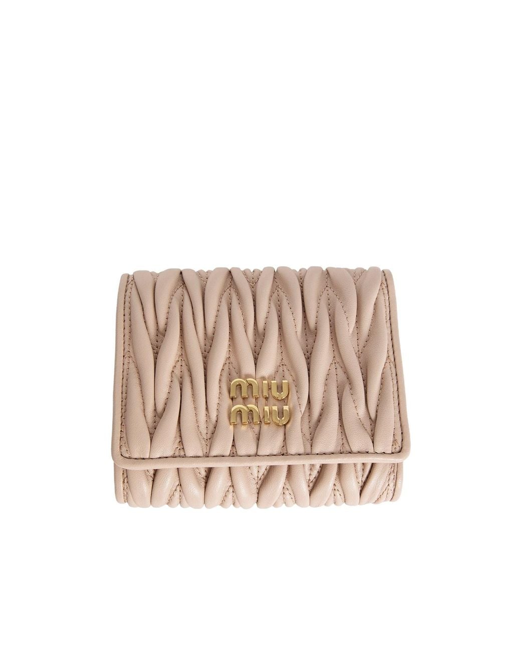 Miu Miu Natural Logo-Lettering Matelassé Tri-Fold Wallet