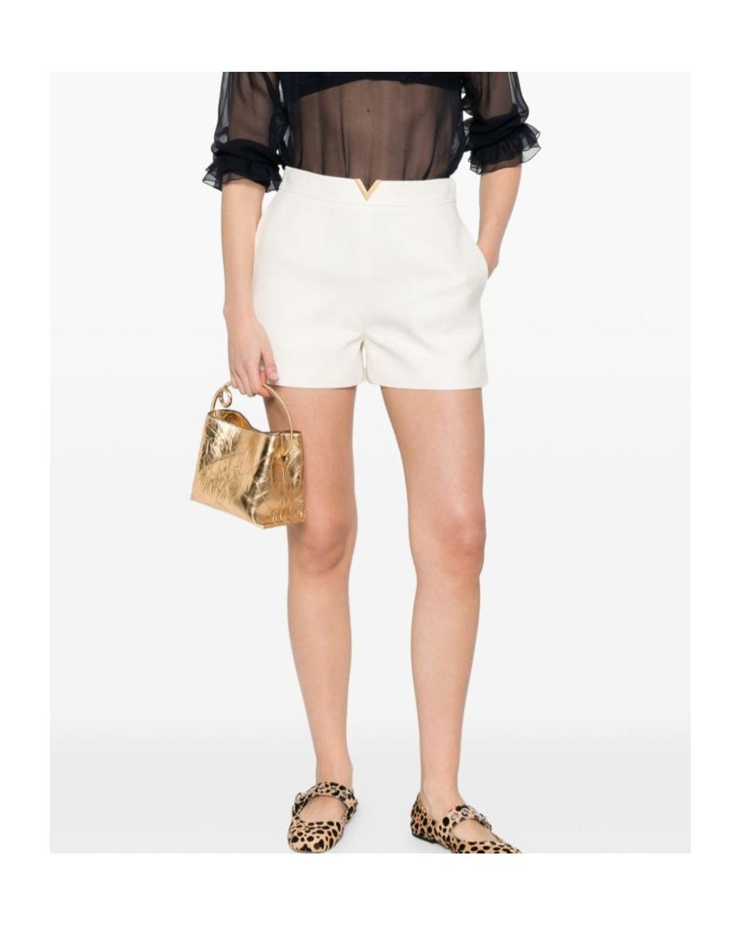 Valentino White Logo Plaque Shorts