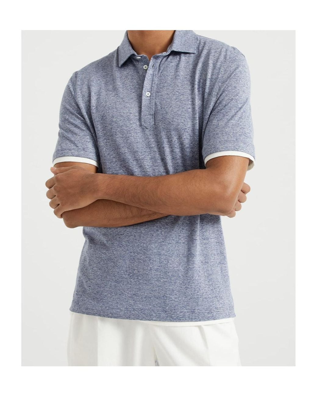 Brunello Cucinelli Blue Mélange-Effect Polo Shirt for men
