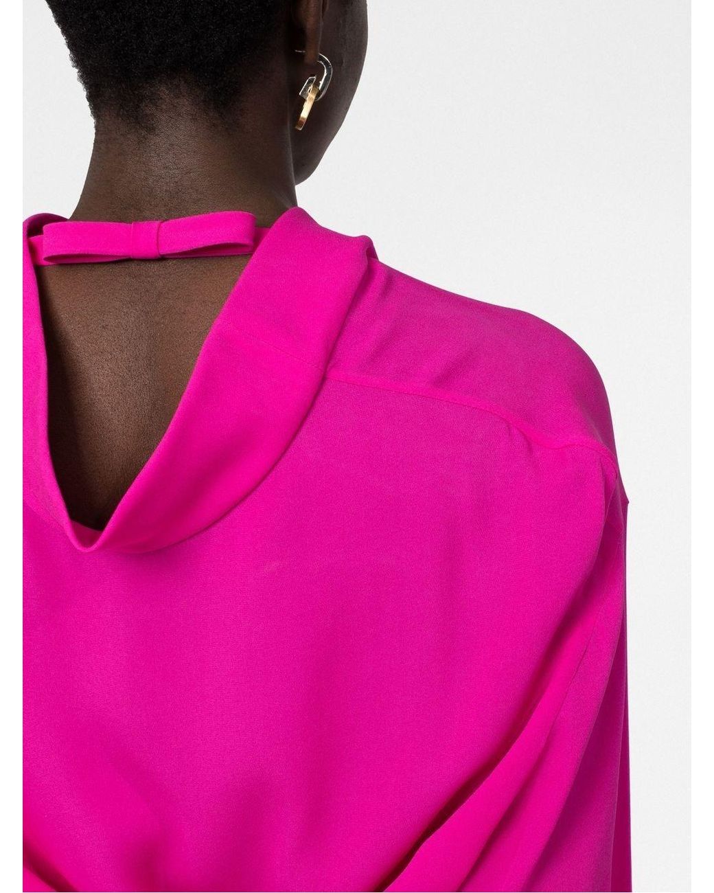 Valentino Pink Bow-Detail Funnel Neck Silk Top