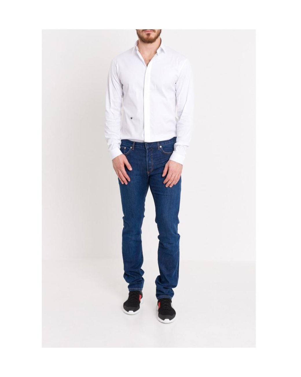 Dior White Homme Bee Embroidered Long-Sleeved Shirt for men