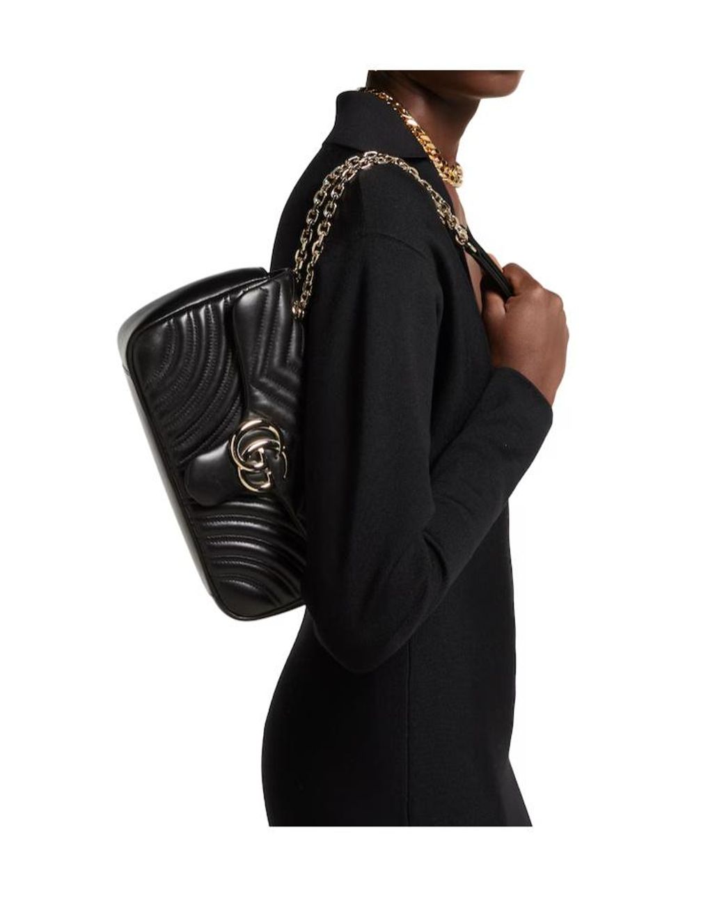Gucci Black Gg Marmont Medium Shoulder Bag