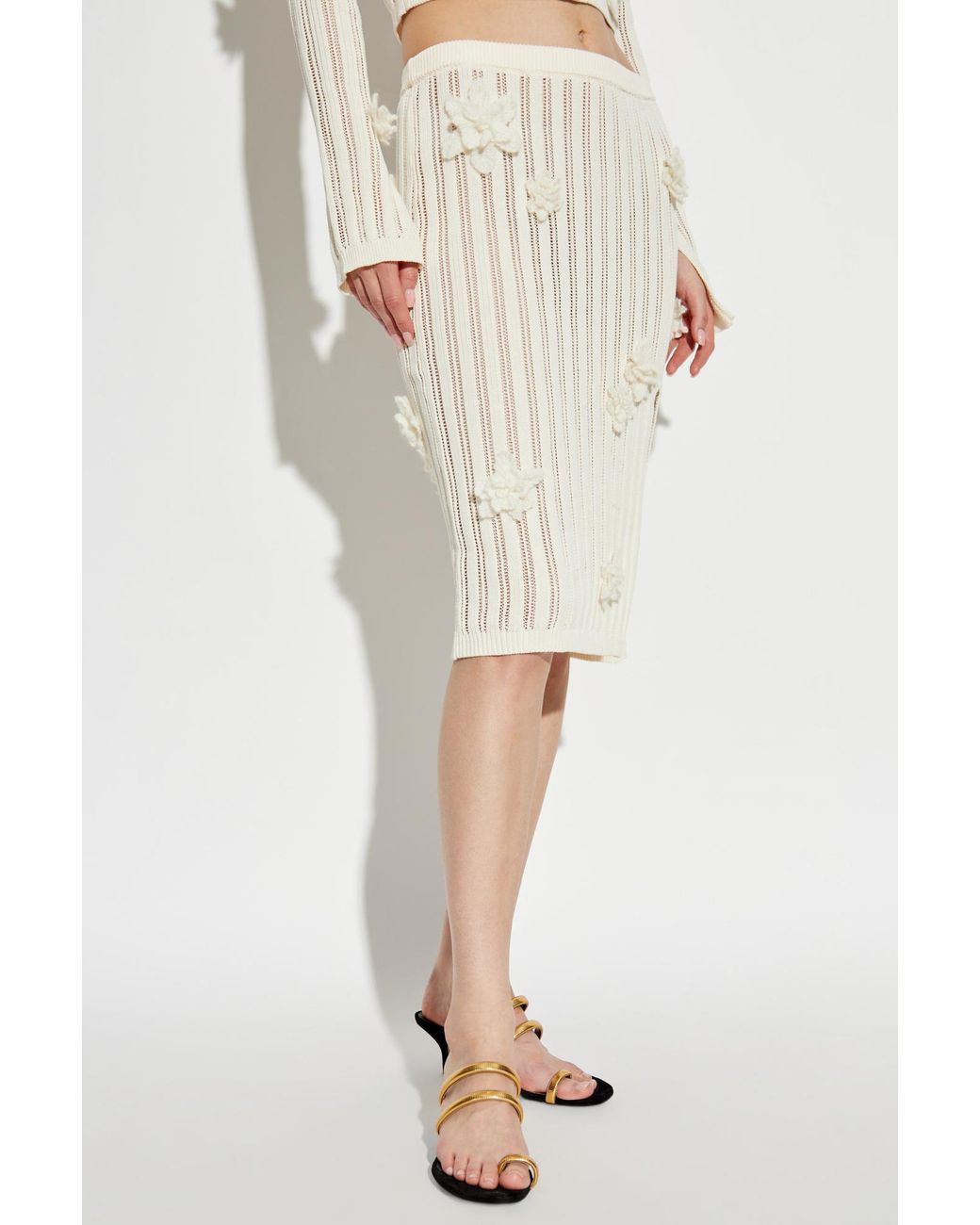 Casablanca Natural Floral Patch Side Slit Midi Skirt