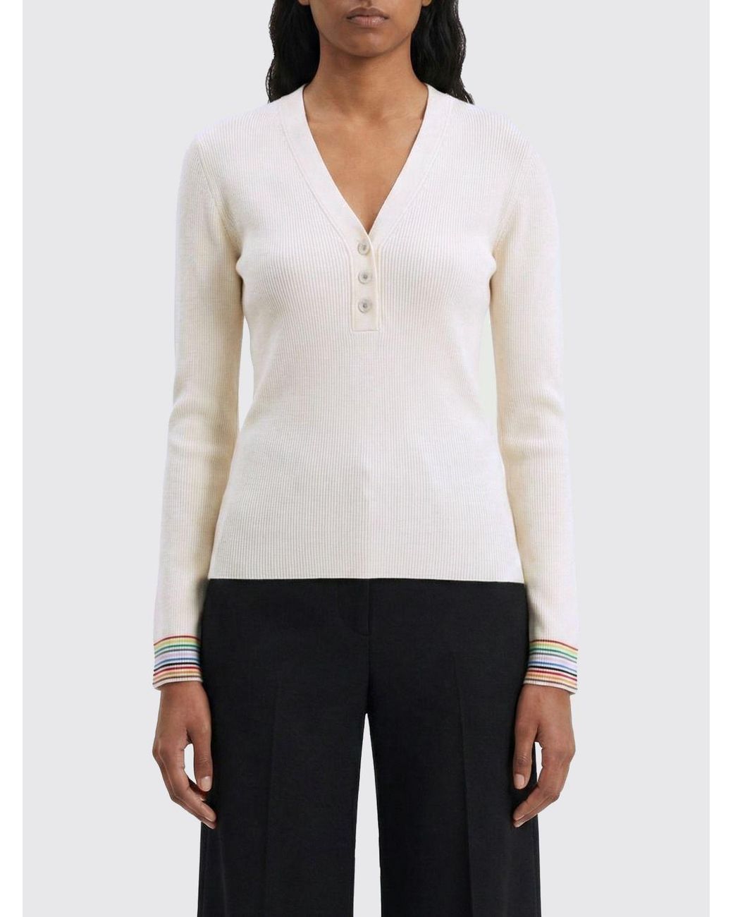 Paul Smith White Henley Cuff-Striped Knitted Sweater