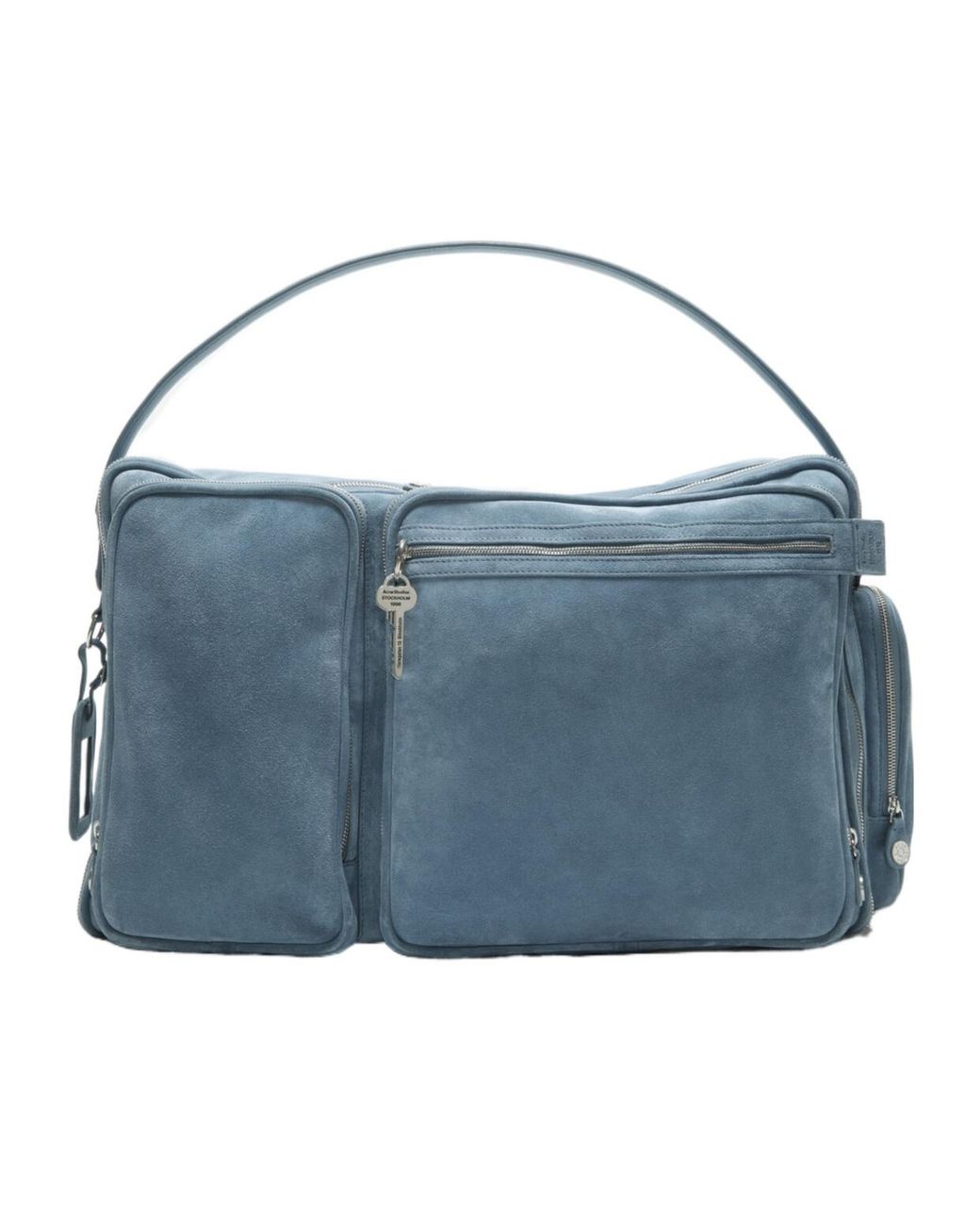 Acne Blue Camero Hotel Suede Multi-Pocket Shoulder Bag