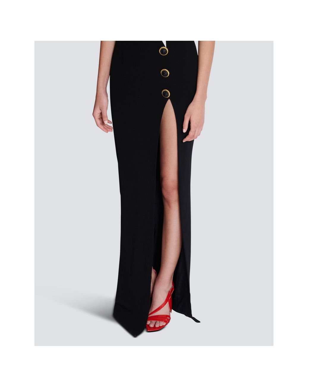 Balmain Black Crepe Two-Tone Maxi Dress