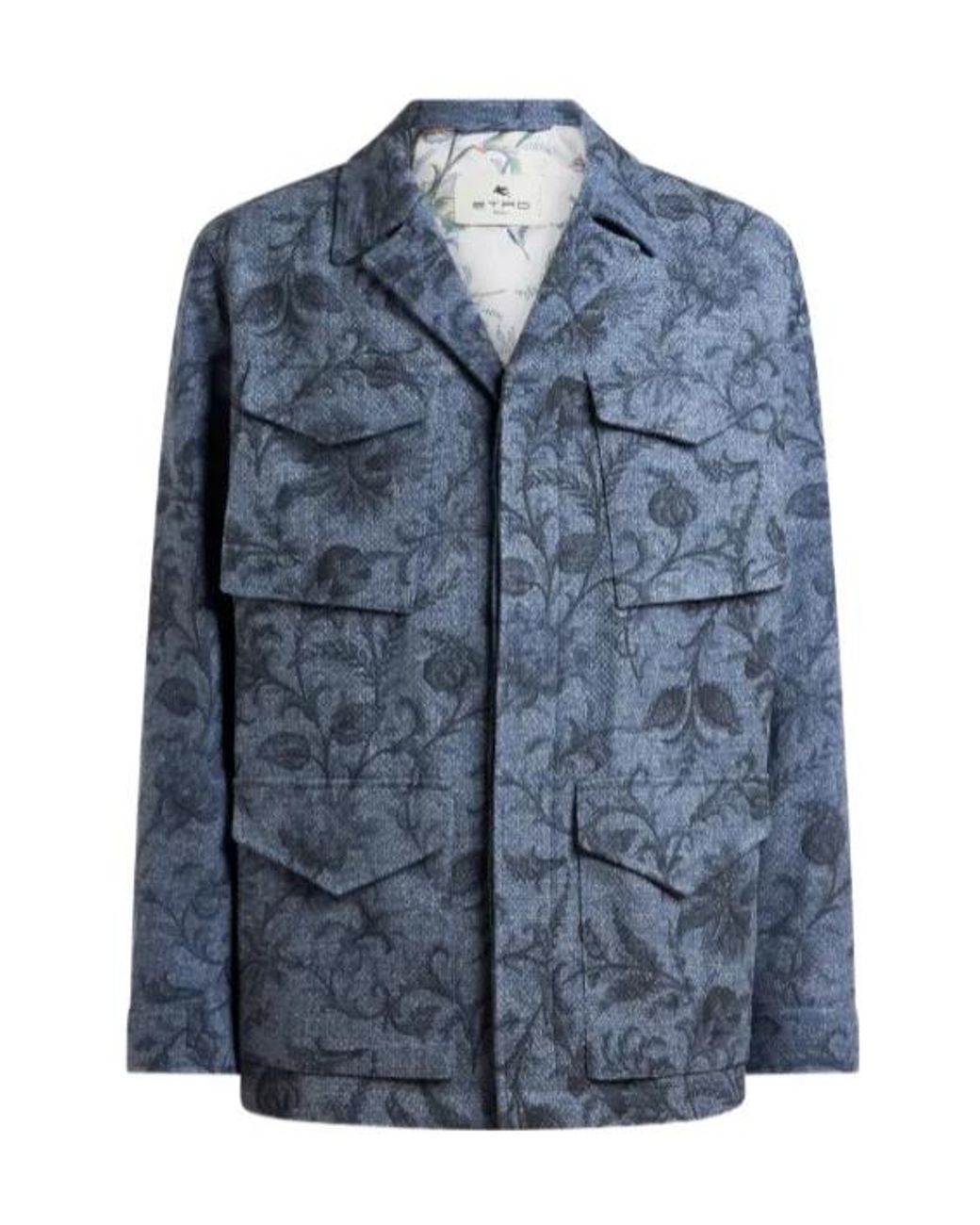 Etro Blue Cotton-Blend Jacket With Floral Motif for men