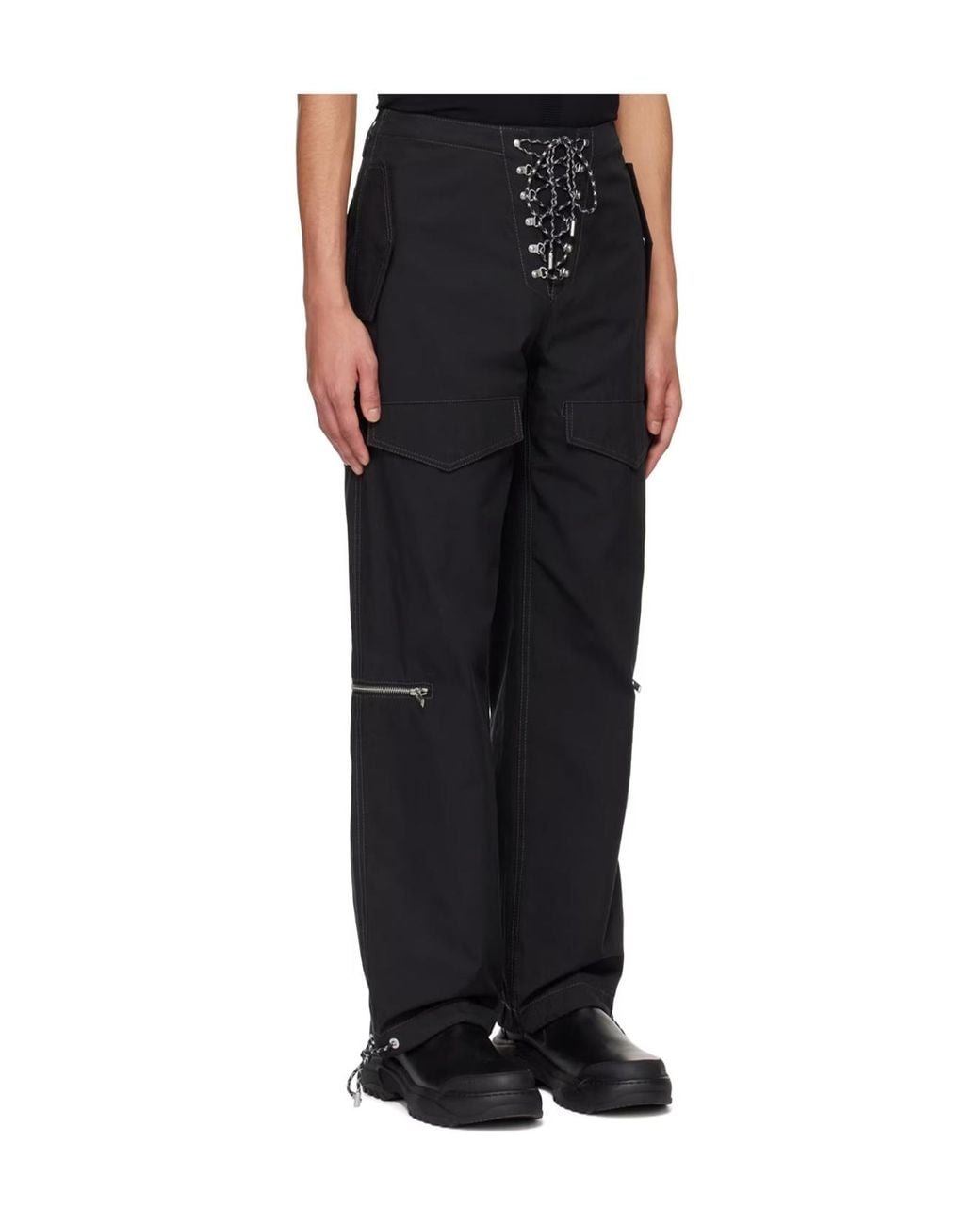 Dion Lee Black Lace-Up Twill Cargo Trousers for men