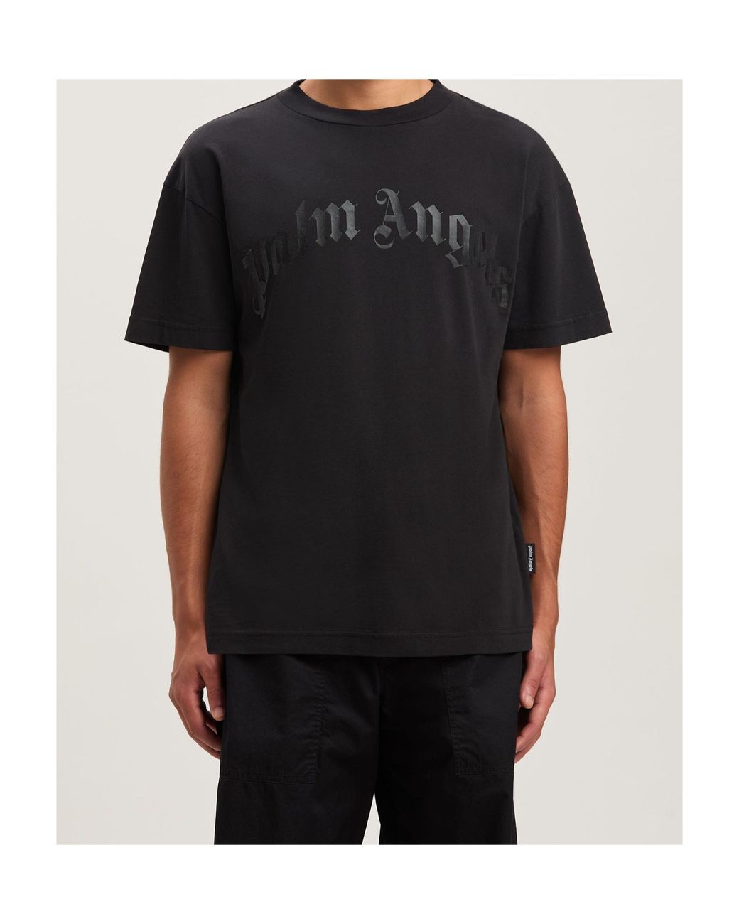 Palm Angels Black Curved Logo Printed Crewneck T-Shirt for men