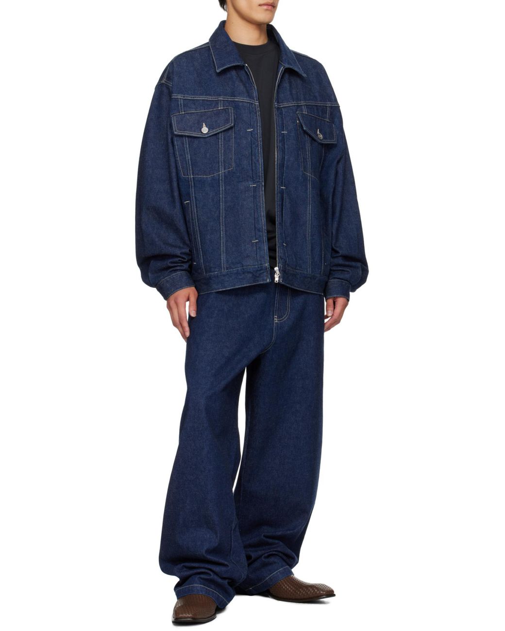 Vetements Blue Logo Patch Topstitching Jeans for men
