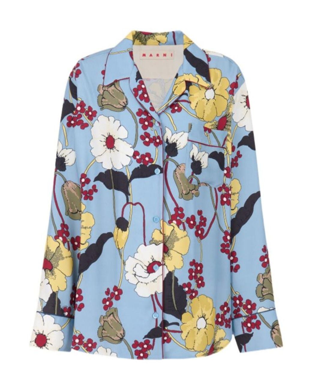 Marni Blue Floral Print Long-Sleeve Shirt