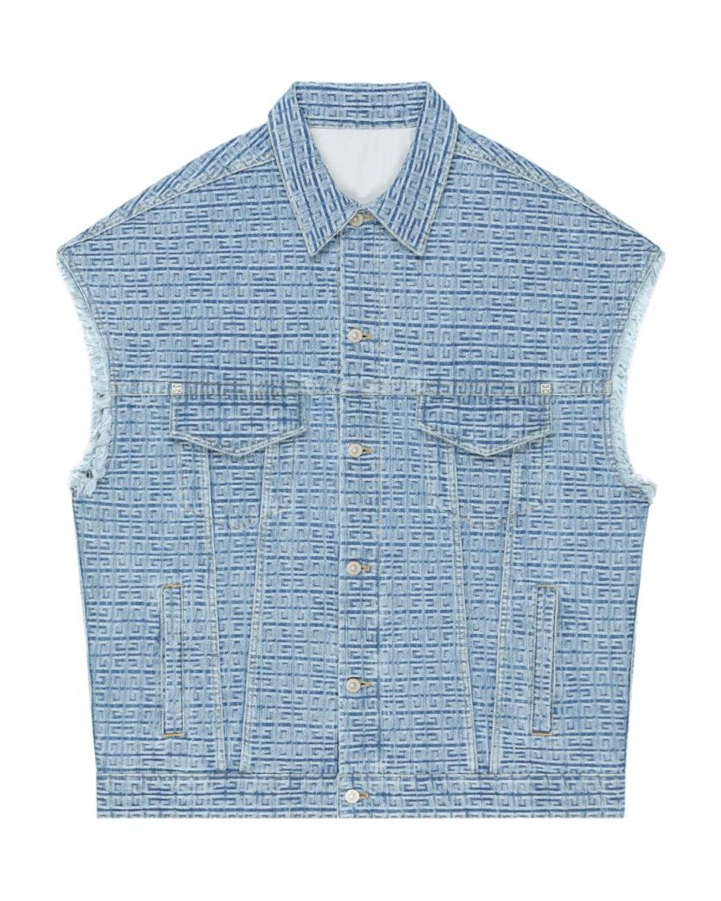 Givenchy Blue 4G Denim Button-Up Vest for men