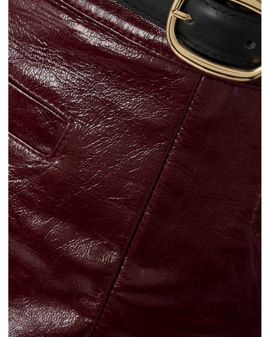 Self-Portrait Red Belted Leather Mini Skirt