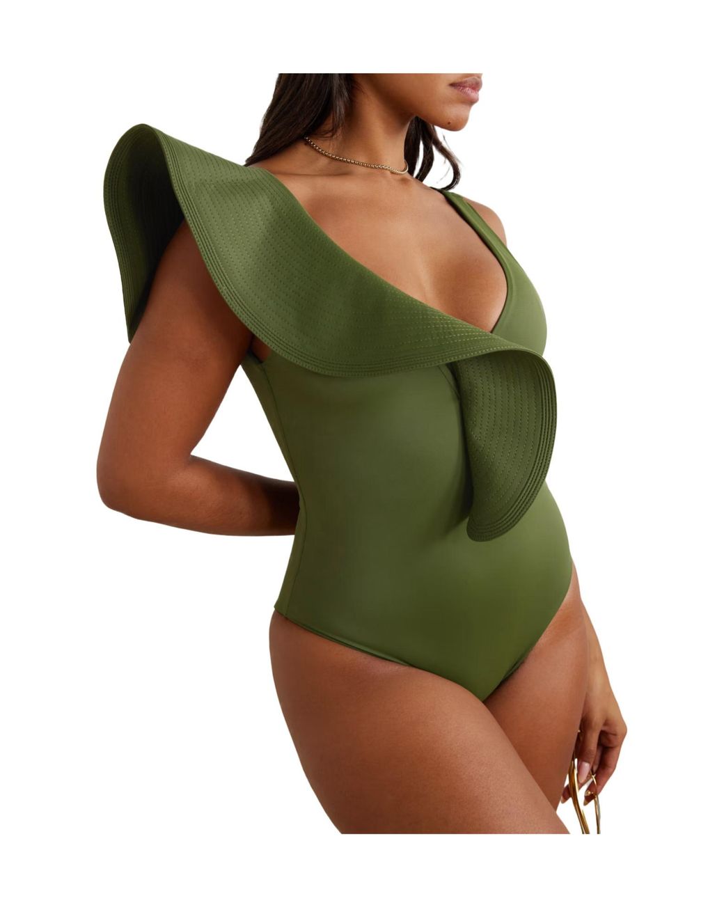 Johanna Ortiz Green Oversized Ruffle Swimsuit