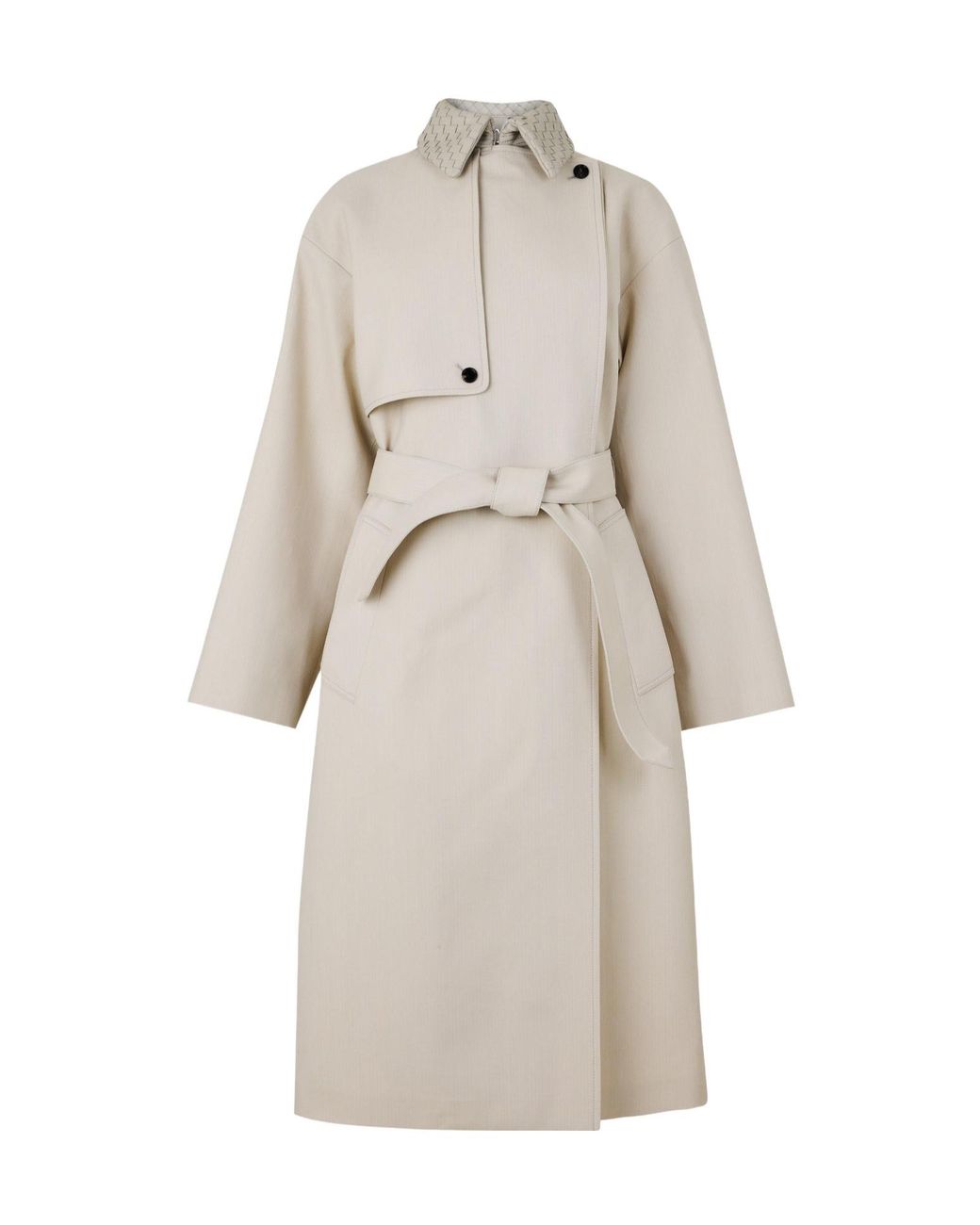 Bottega Veneta Natural Mid-Length Stand-Collar Trench Coat
