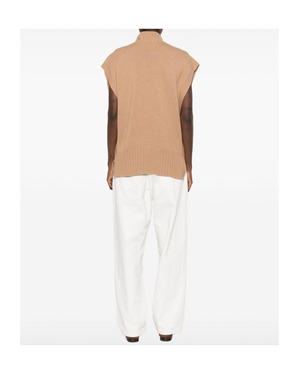 Twinset Natural Button-Detail High-Neck Knitted Vest