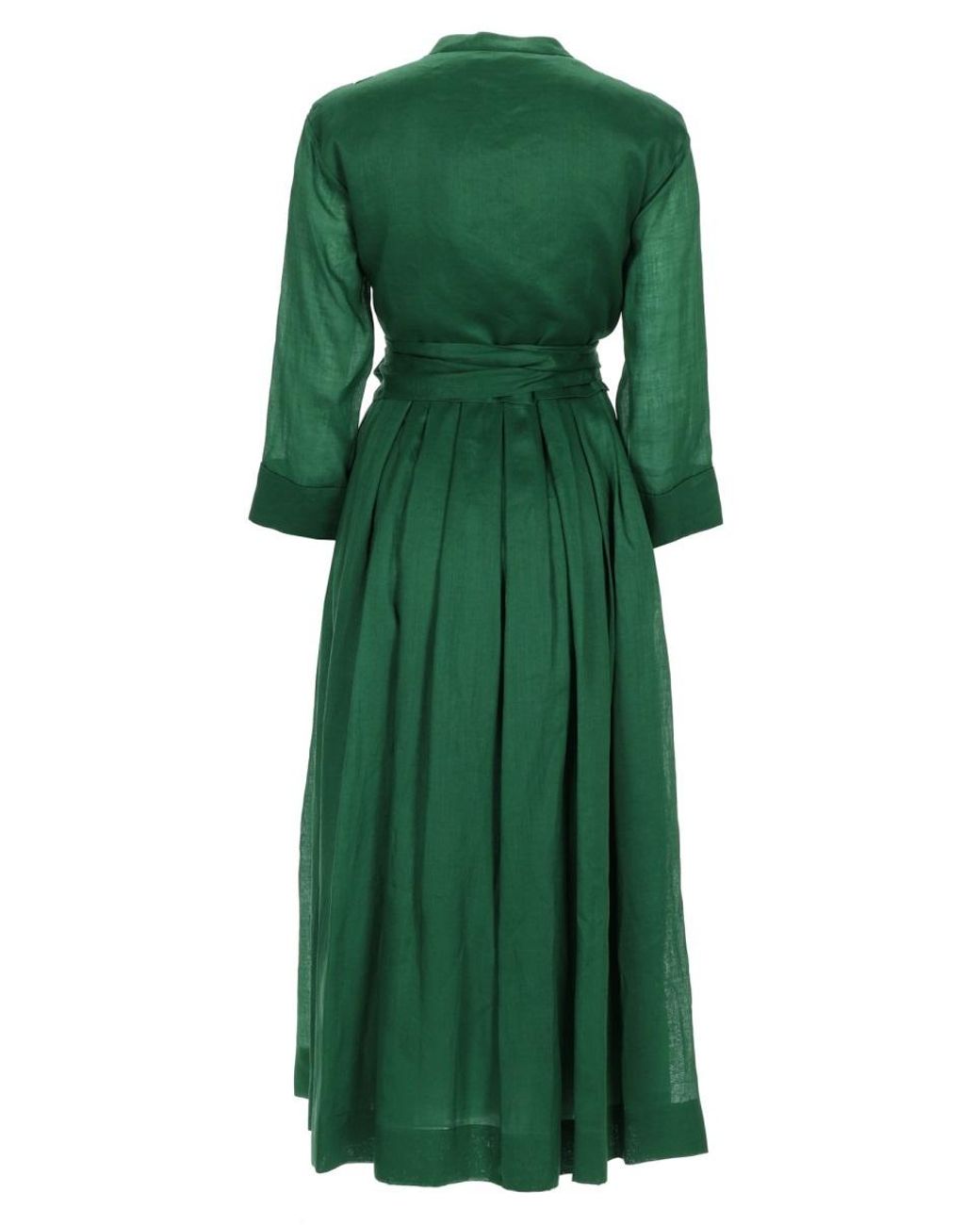 Max Mara Green Ramie Midi Shirt Dress