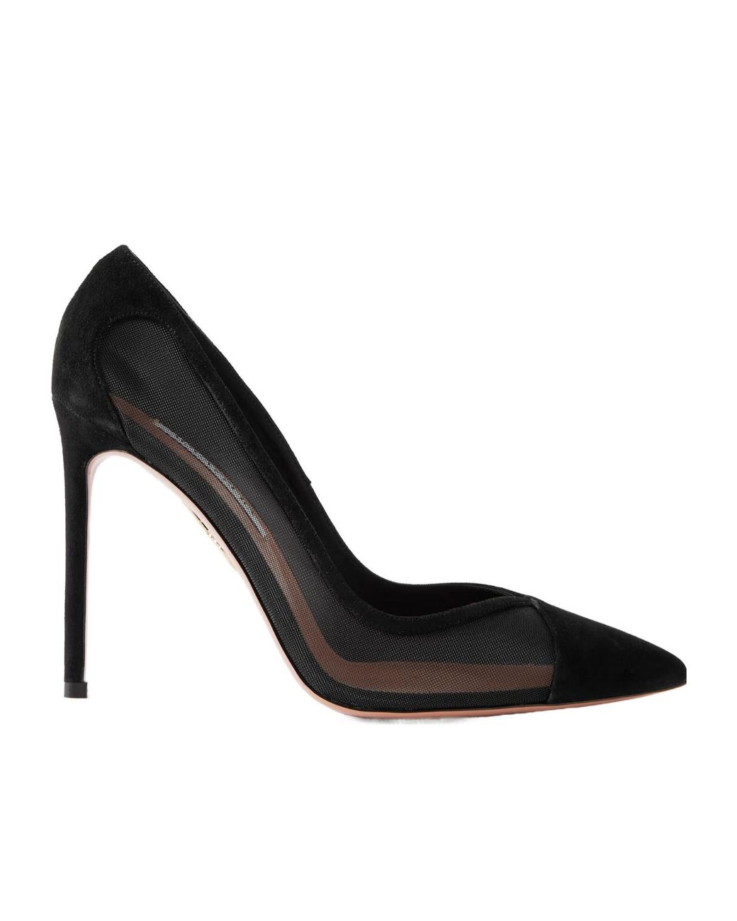Aquazzura Black Mesh-Paneled Suede Pumps