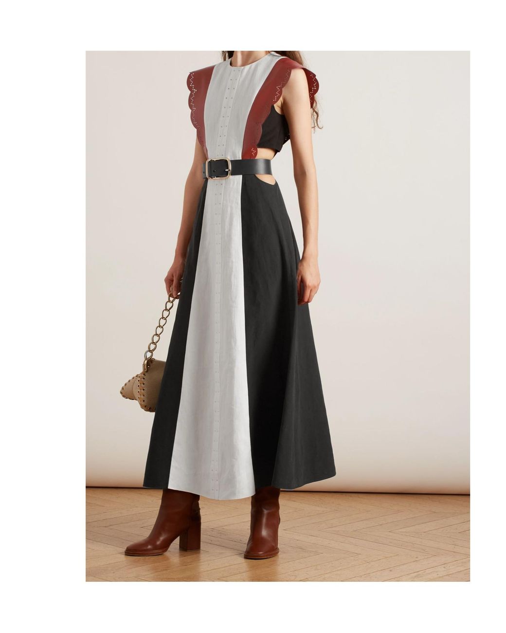 Chloé Black Soft Panama Aloe Linen Midi Drs M