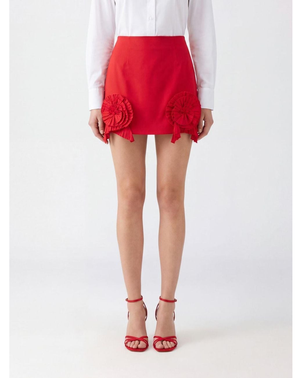 Blumarine Red Ruffled Rosette Mini Skirt