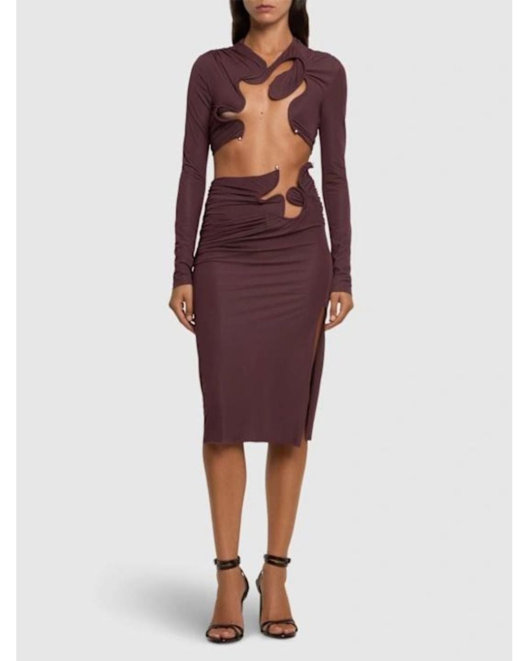 Christopher Esber Purple Perspective Knitted Midi Skirt