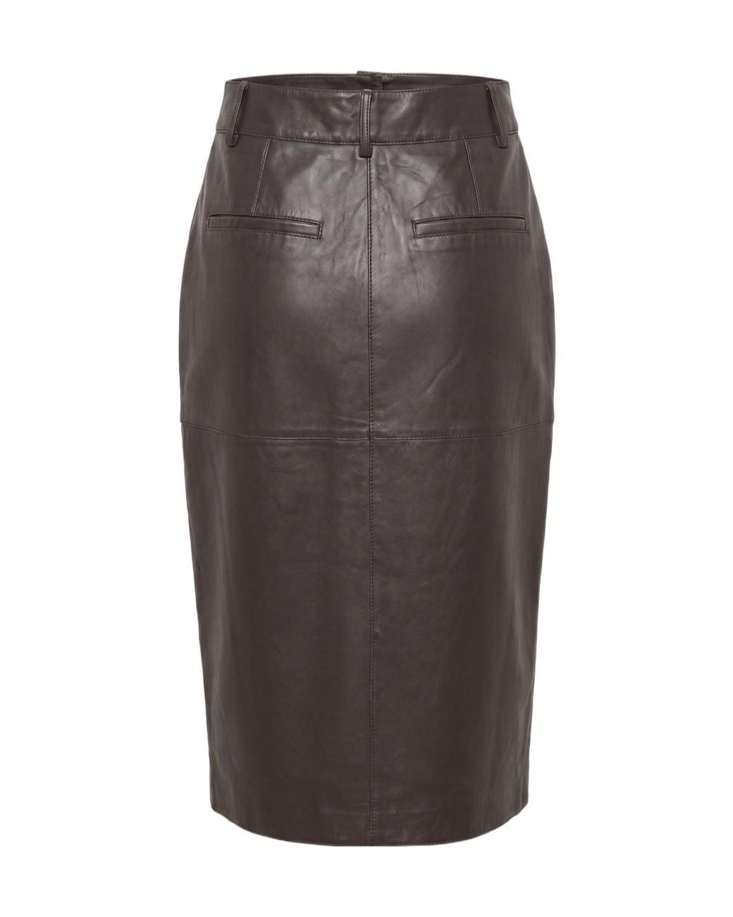 P.A.R.O.S.H. Brown Panelled Calf Leather Midi Skirt