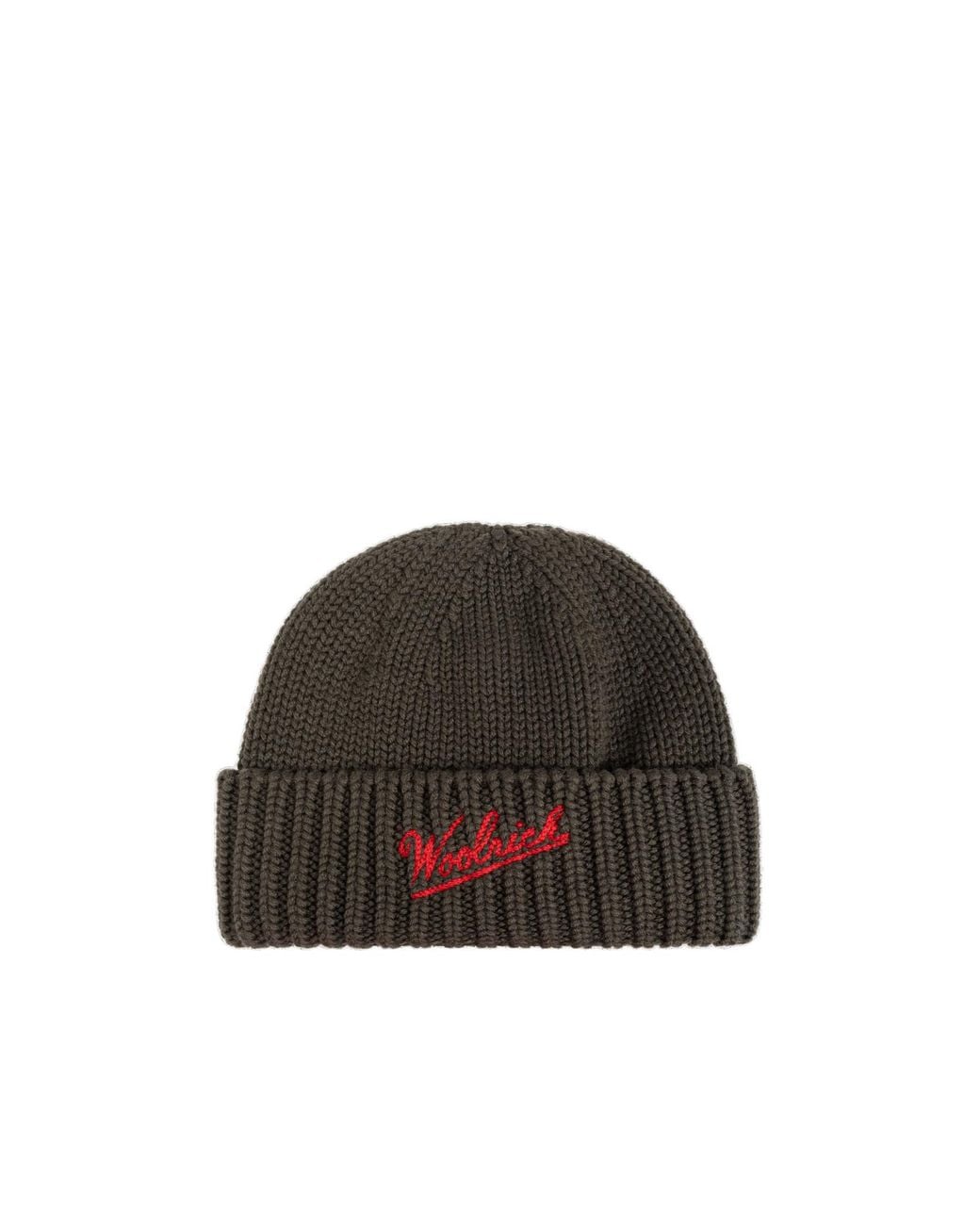 Woolrich Brown Logo Intarsia Knit Beanie for men