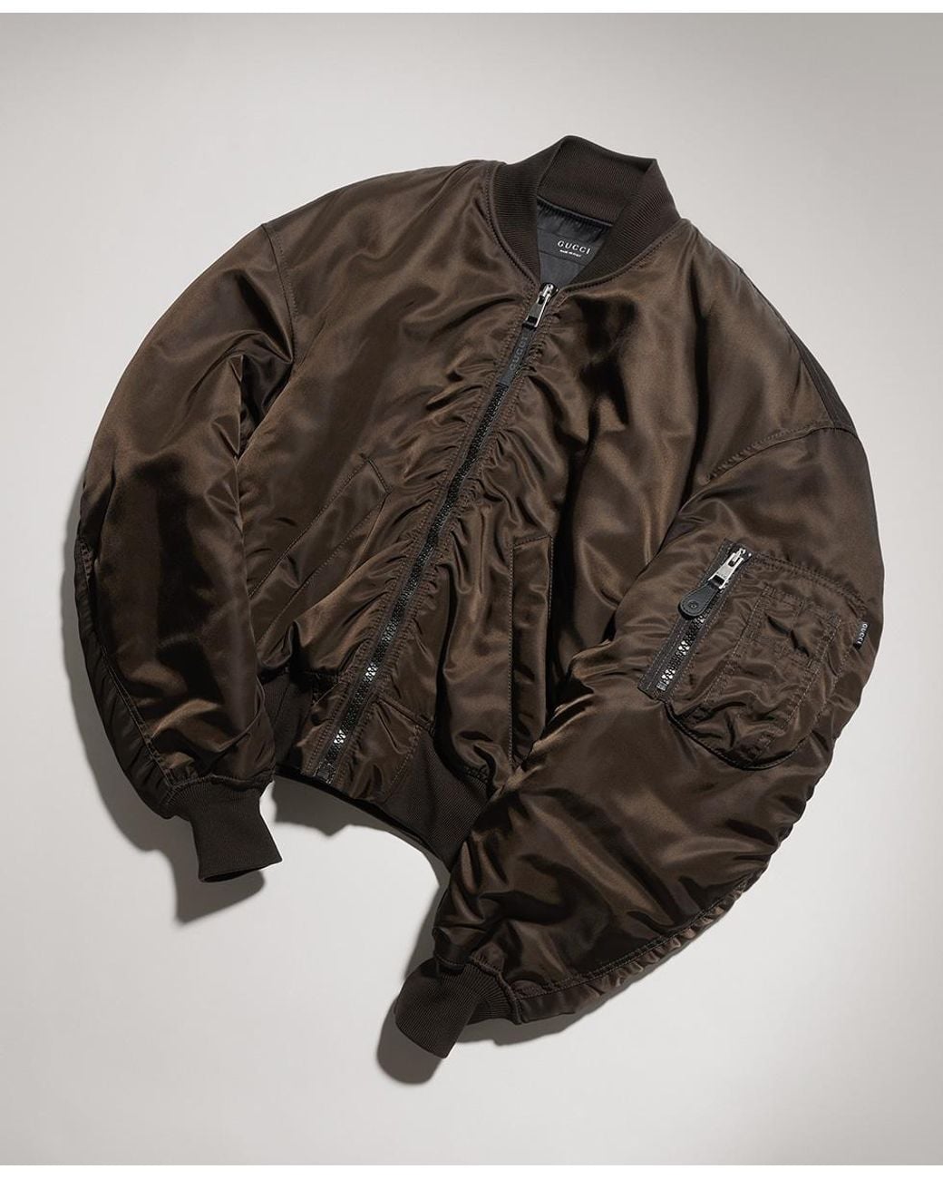 Gucci Brown Voluminous-Shoulder Stand-Collar Jacket for men