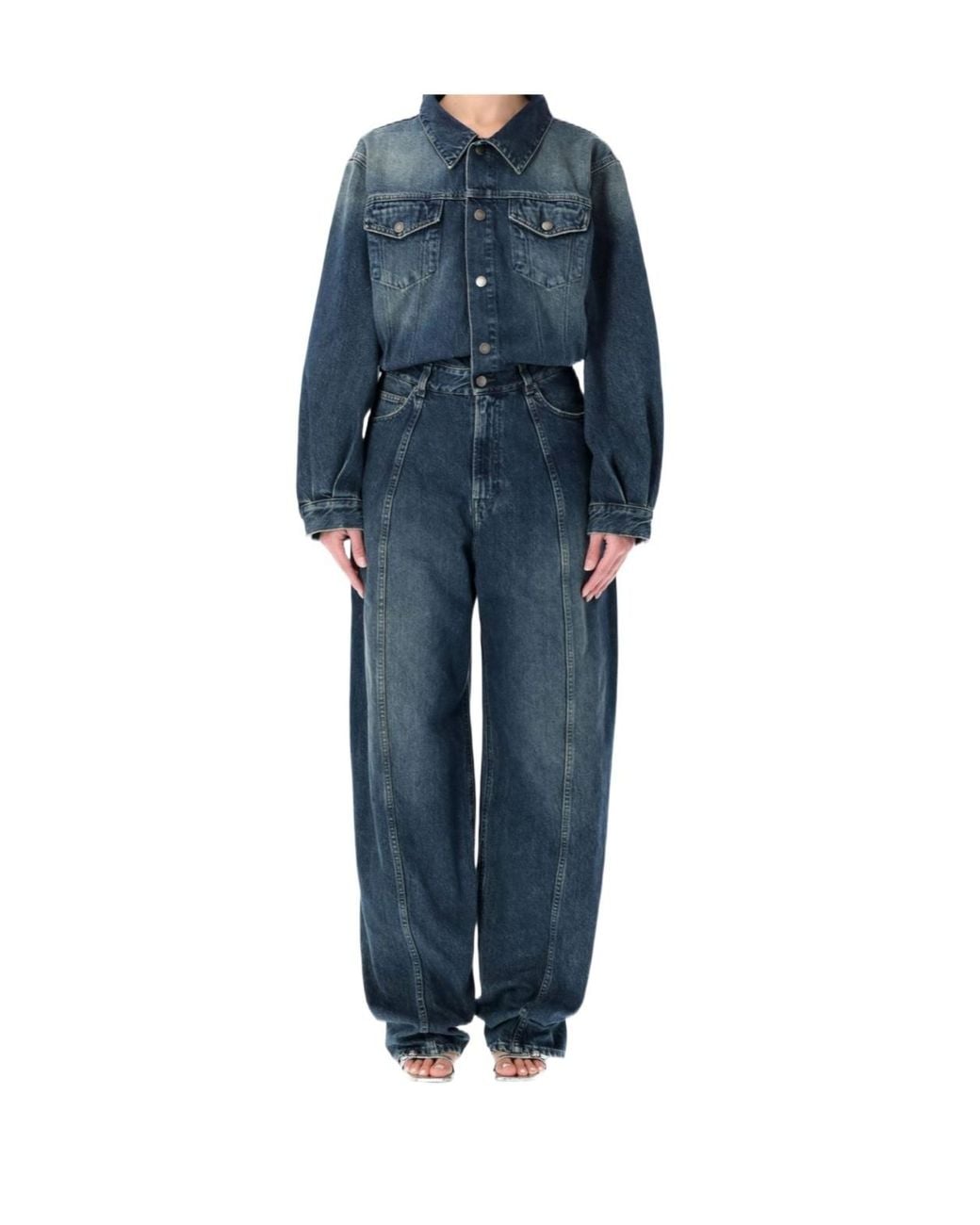 Haikure Blue Denim Long-Sleeved Jumpsuit