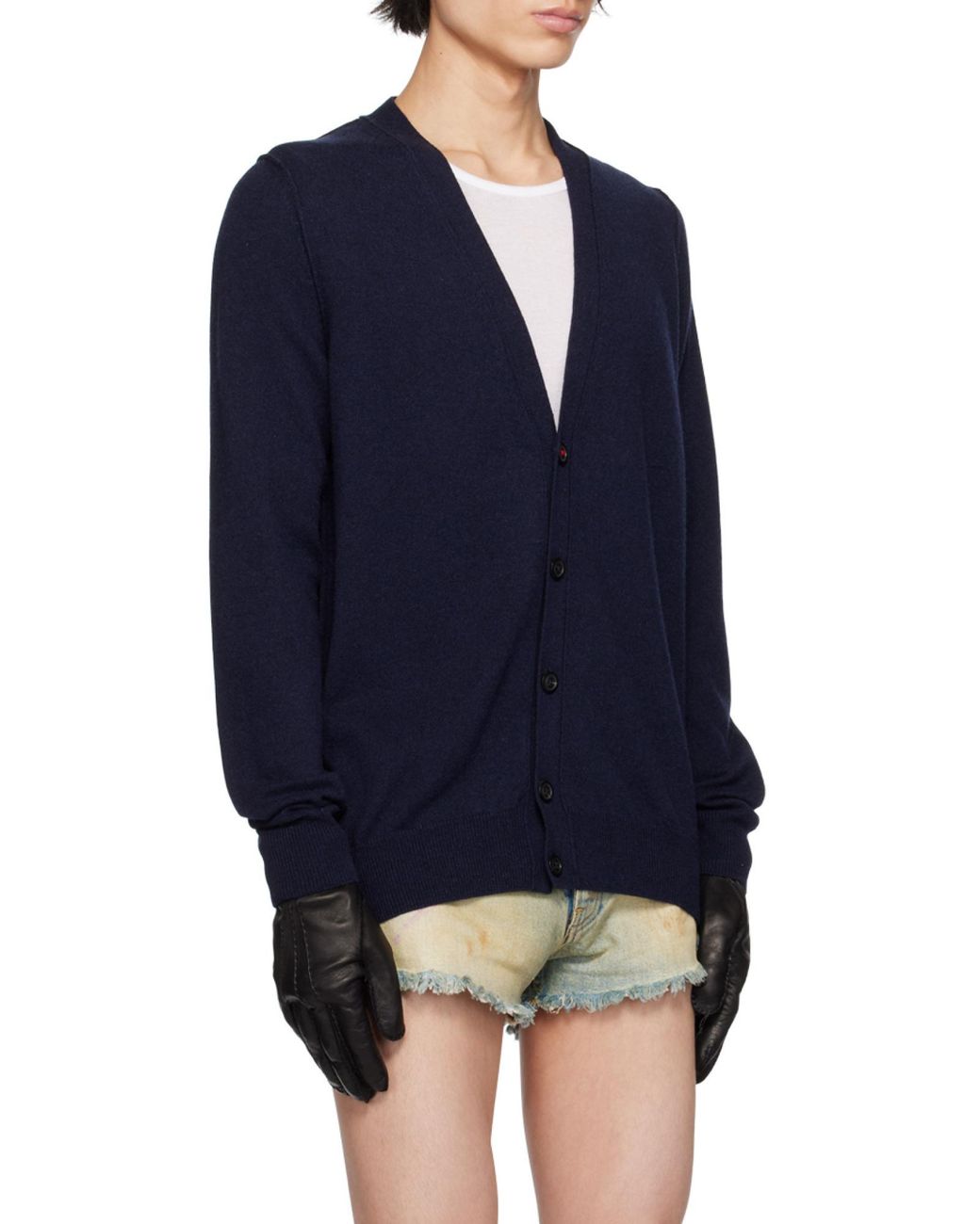 Maison Margiela Blue Buttoned V-Neck Cardigan for men